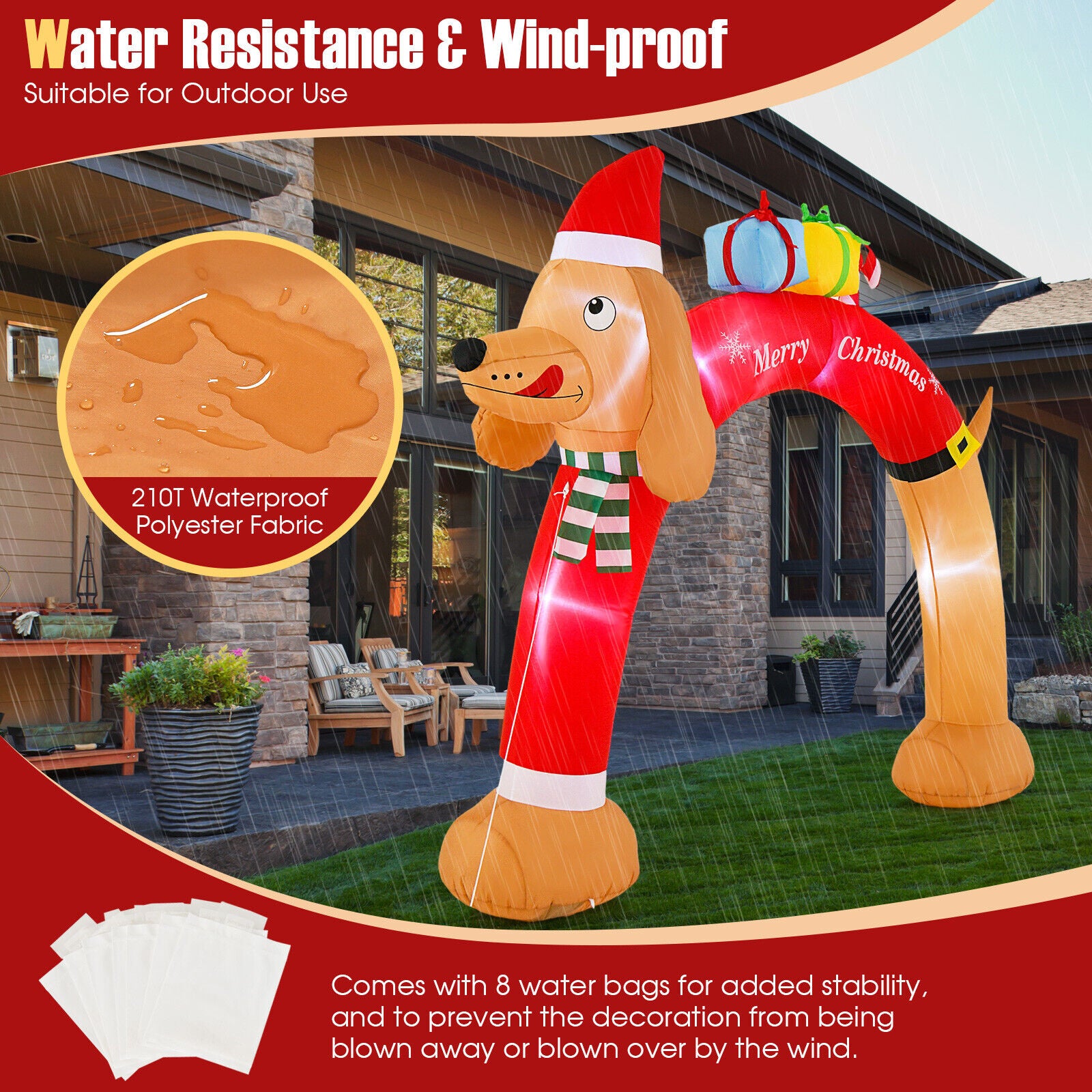Great Choice Products Jumbo Inflatable Christmas Arch W/Dachshund &a; Gift Boxes Party Decorations 8 Ft