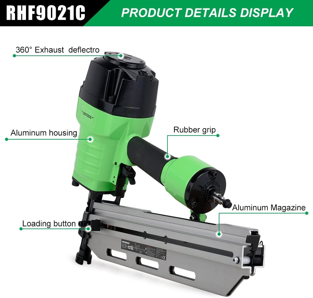 DOTOOL Framing Nailer 21 Degree 2-Inch to 3-1/2-Inch Nails Round Head Pneumatic Nail Gun with Tool-Free Depth Adjust