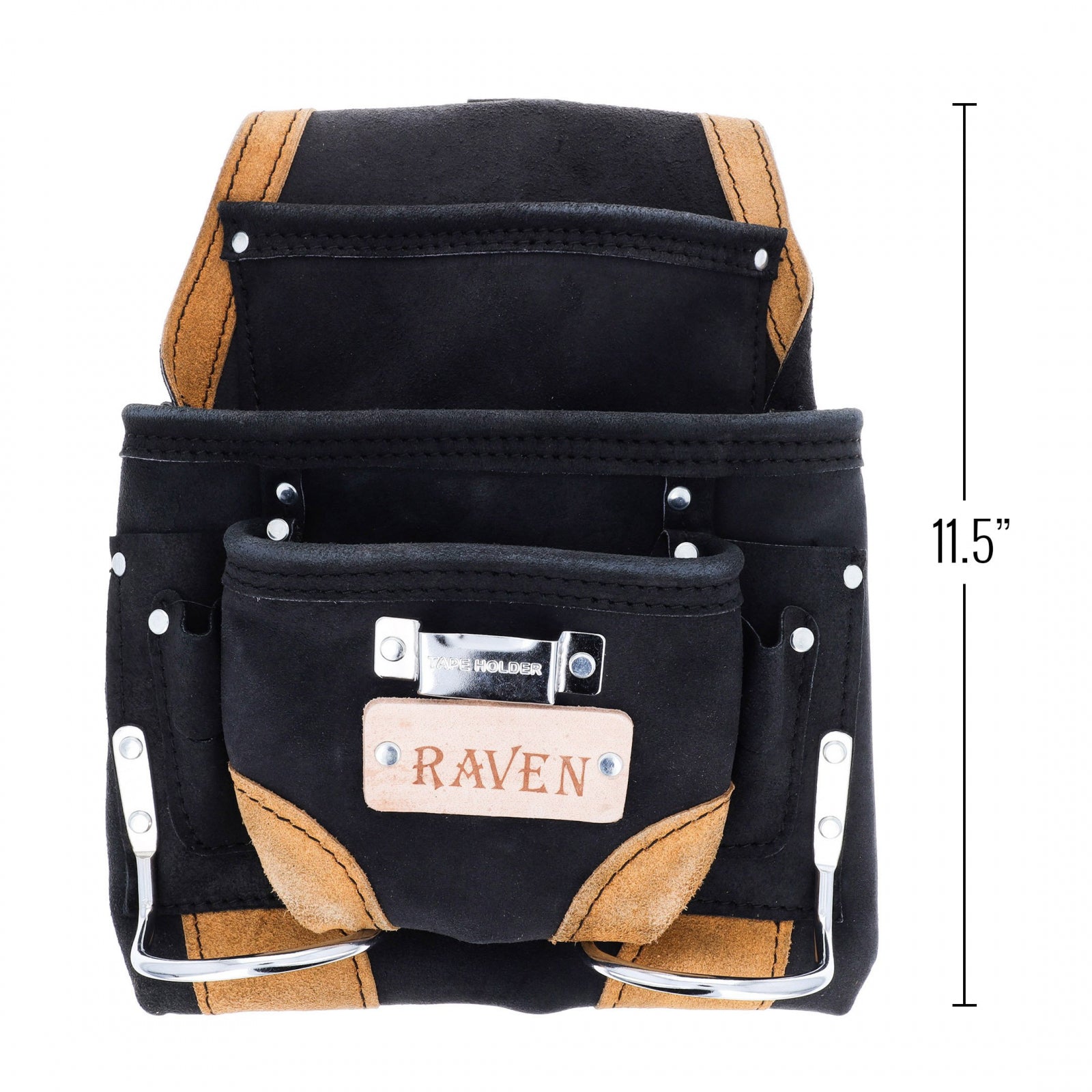 Universal Tool 10 Pocket Tool Belt Pouch Heavy Duty Black Suede Leather Fits Hammer And Nails