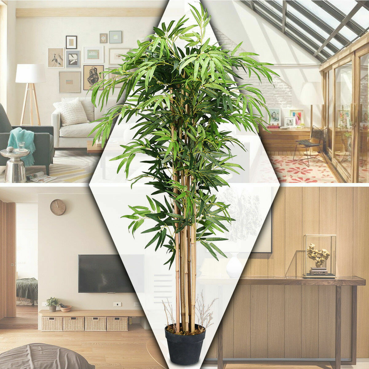 Great Choice Products 5 Ft Artificial Bamboo Silk Tree Green Indoor-Outdoor Home Decorative Planter