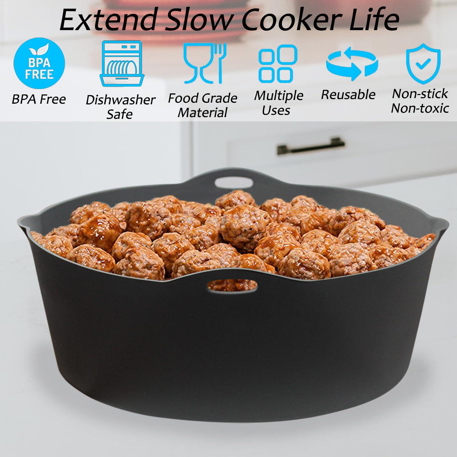 soleader slow cooker liners, silicone crockpot liner reusable for 7-8 quart oval slow cooker, crock pot liners silicone fits