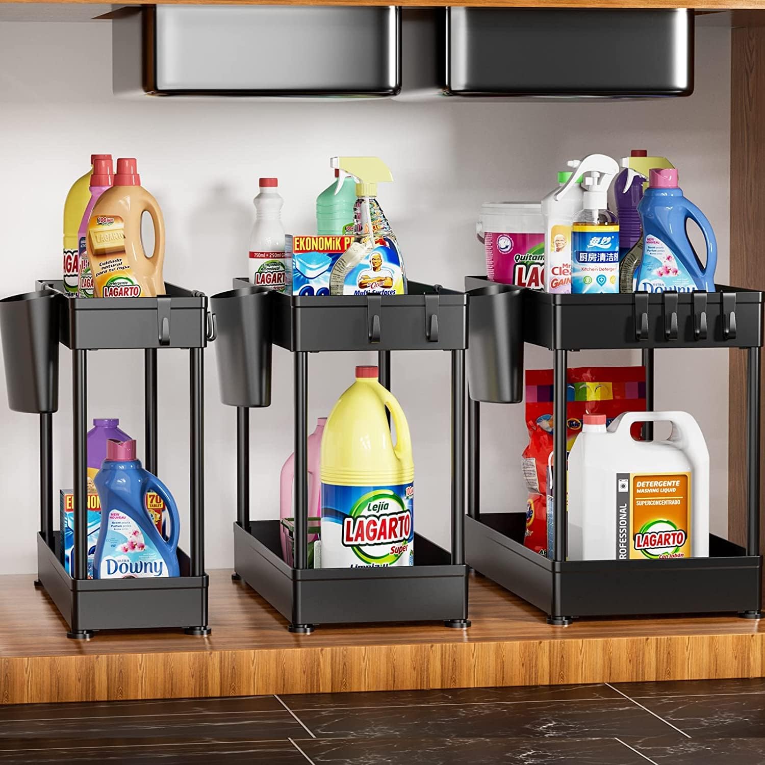 Lovelyduo Under Bathroom Sink Organizers and Storage, Kitchen Undersink Organizer Under-sink Drawer 2 Tier Storage Shelf for Countertop C