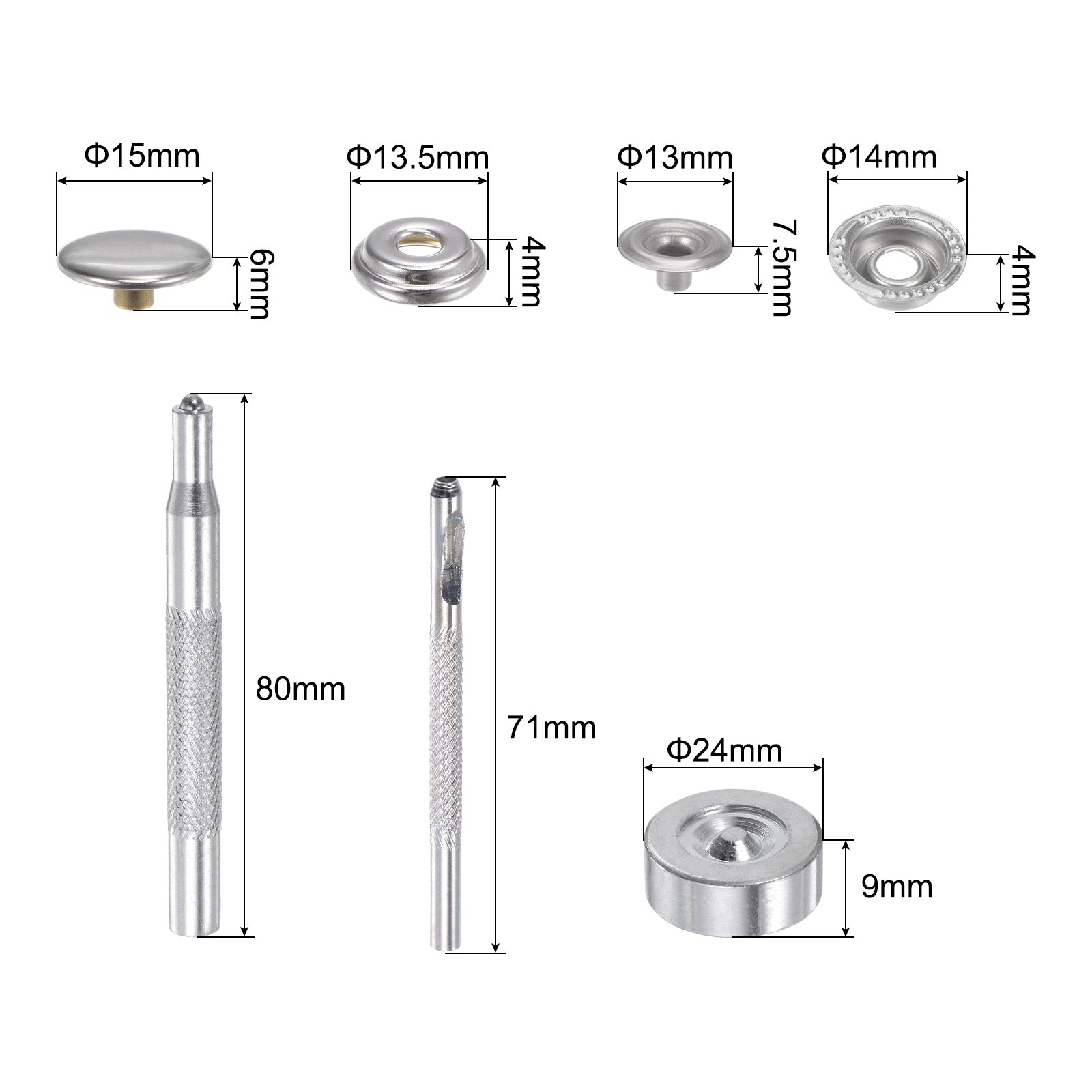 Unique Bargains 50 Sets Snap Fasteners Kit Copper with 3 Setter Tools &a; Storage Box