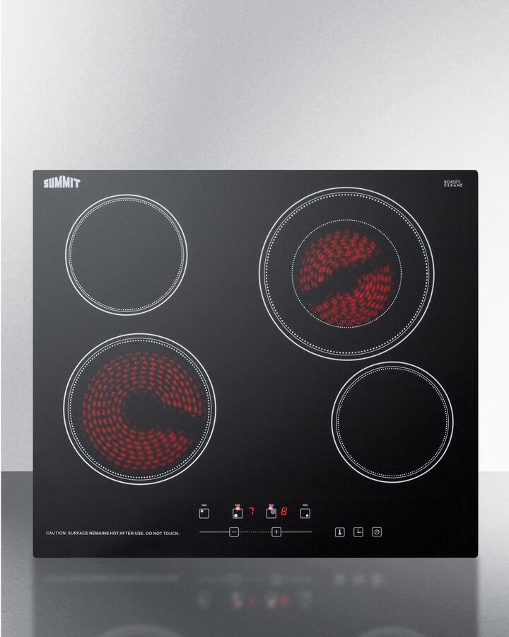 Summit CR4B23T5B 24 Electric Cooktop with 4 Elements  Schott Glass Surface  9 Power Levels  Timer and Child Lock  in Black