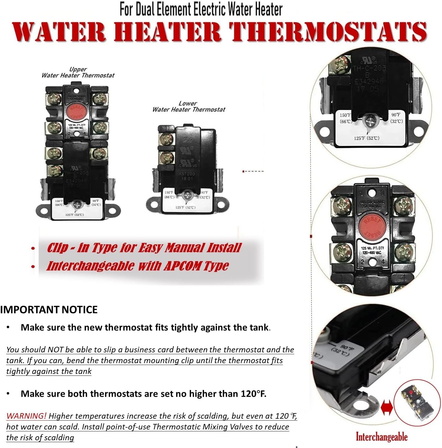 NINGBO YINZHOU AITAI TRADING C EWH-01 Electric Water Heater Tune-Up Kit , Includes Two Water Heater Thermostat, Two Water Heater Elements - 4500W 240V (3500W@