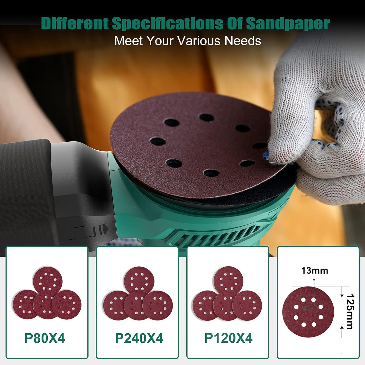 HYCHIKA BETTER TOOLS FOR BETTE 2.5 Amp Random Orbital Sander, HYCHIKA 5-Inch Electric Orbital Sander with 6 Various Speeds, 13000RPM Power Sander with 12 Pcs