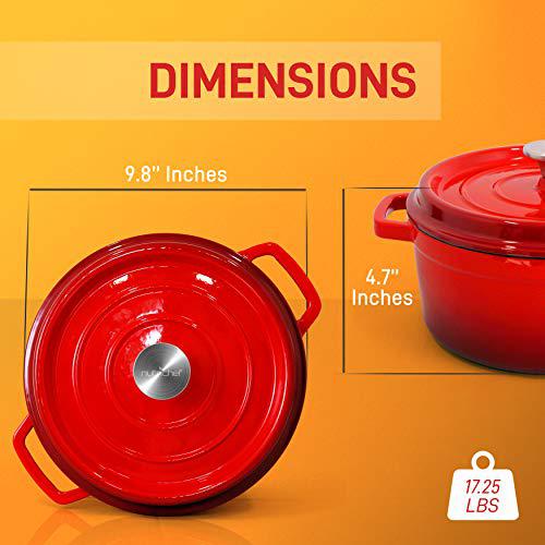 nutrichef enameled cast iron dutch oven - 5-quart kitchen round dutch oven stovetop casserole cookware braising pot, porcelai