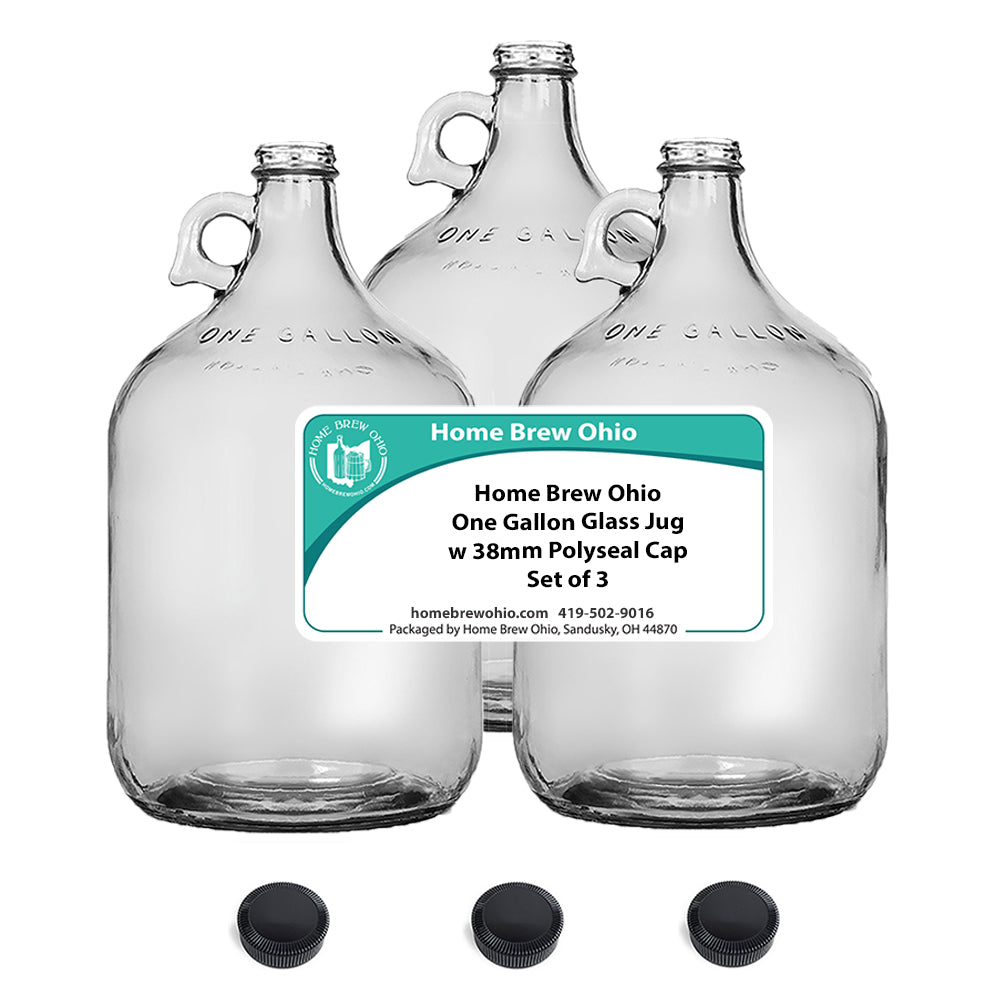 HOME BREW OHIO HOMEBREWOHIO.COM Home Brew Ohio One Gallon Glass Jug with 38mm Polyseal Cap Set of 3
