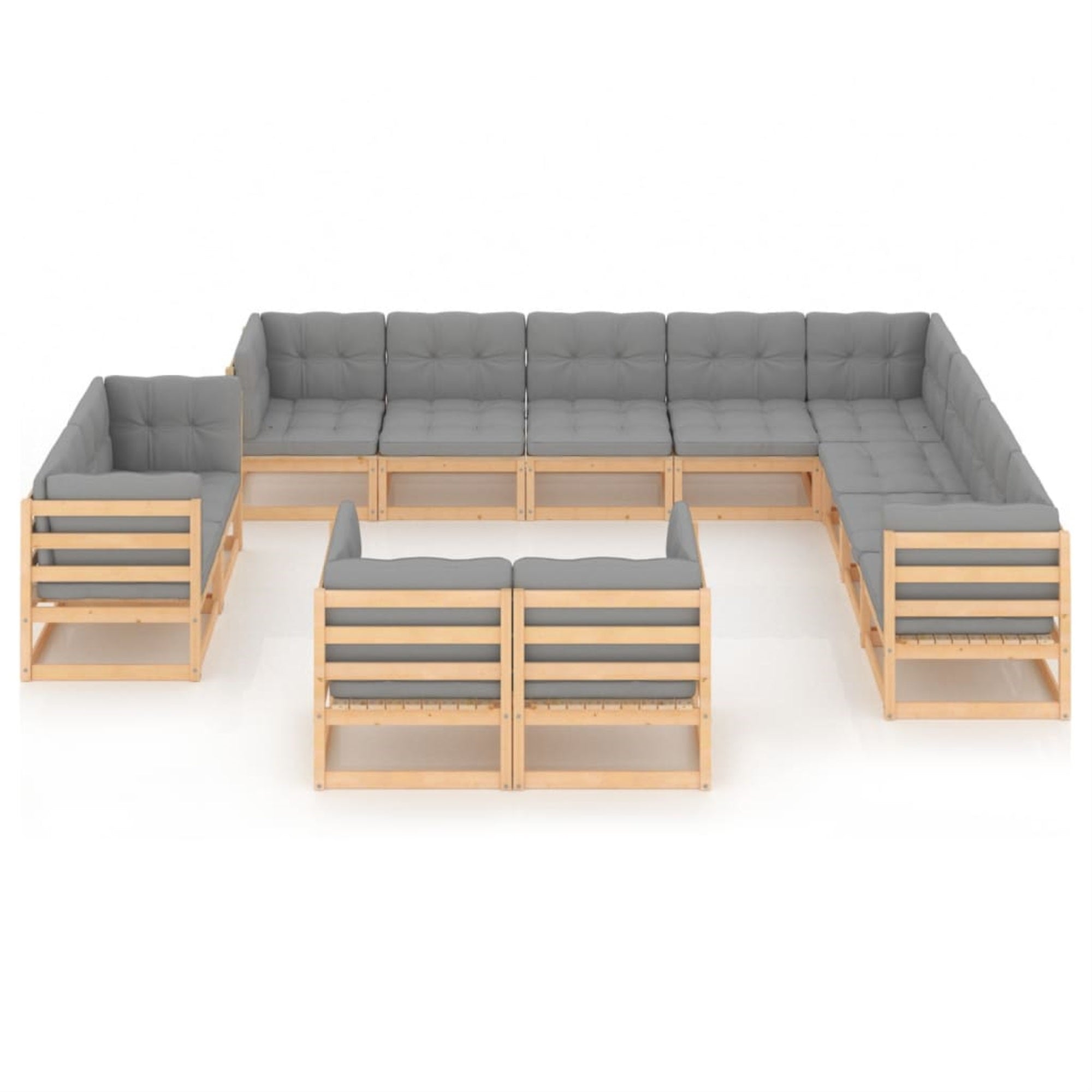 vidaXL 12 Piece Garden Lounge Set with Cushions Solid Pinewood Brown