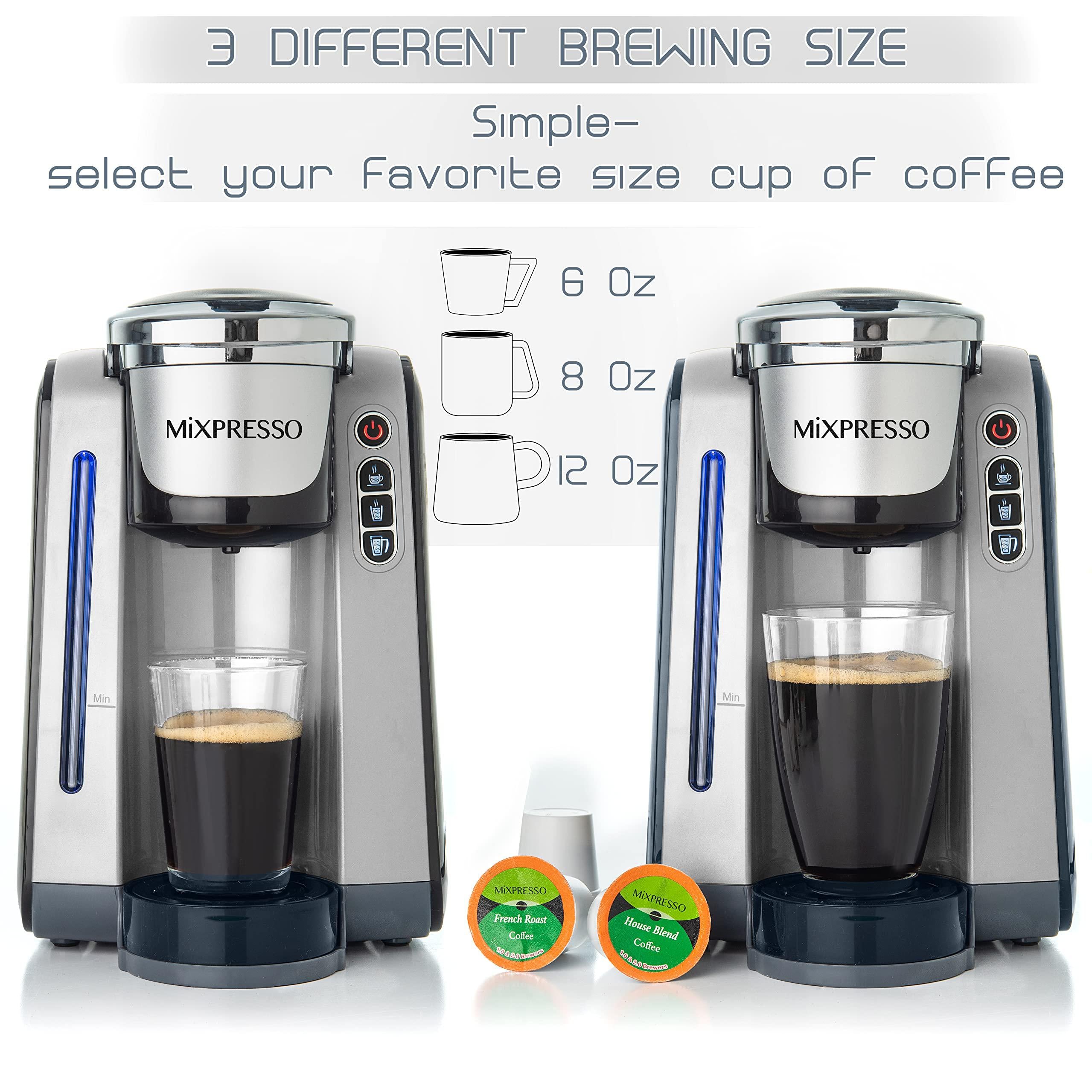 mixpresso single serve coffee brewer k-cup pods compatible &a; ground coffee, single serve k-cup coffee maker with 4 brew sizes
