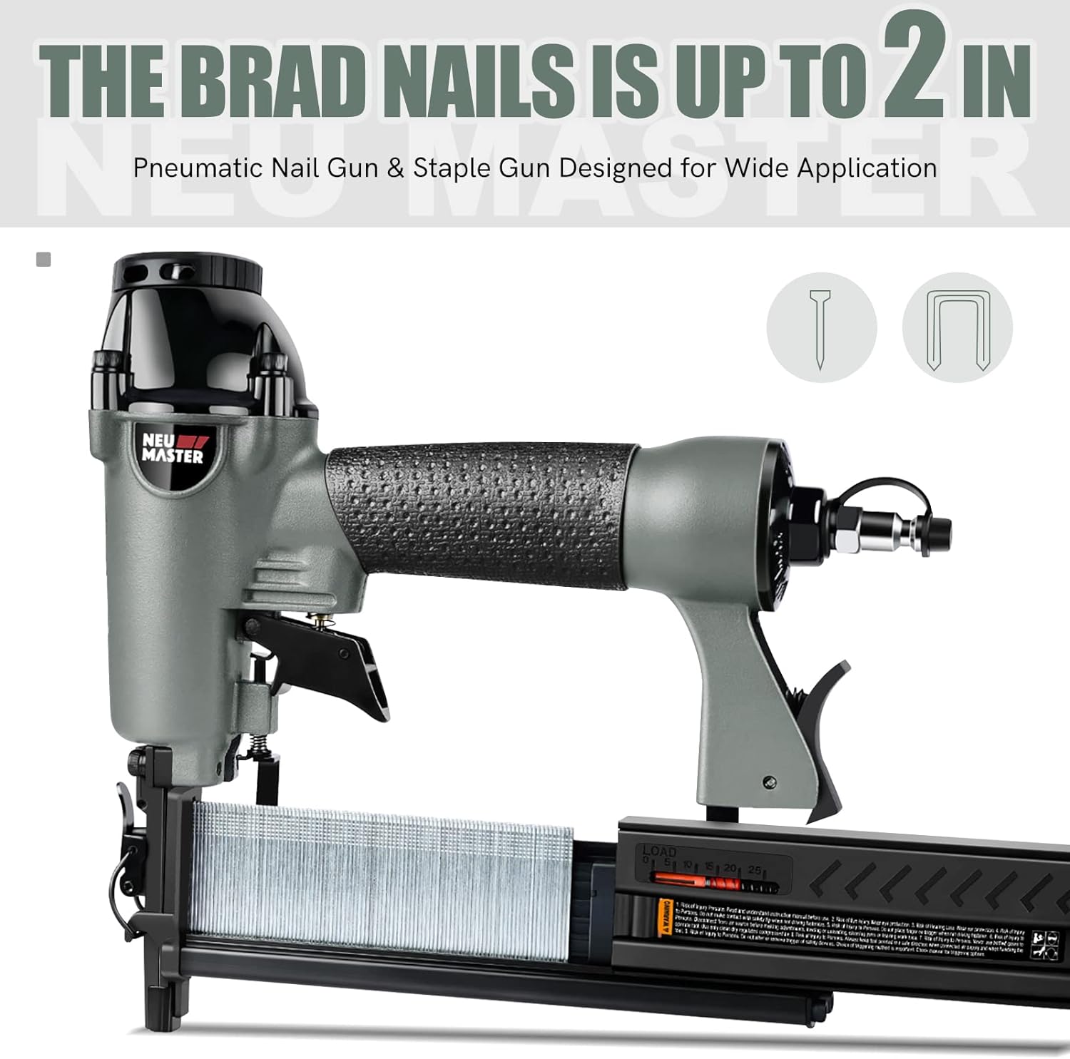 NEU MASTER Pneumatic Brad Nailer,  2 in 1 Nail Gun Staple Gun Fires 18 Gauge 2 Inch Brad Nails and Crown 1-5/8 inch Staples with Carrying