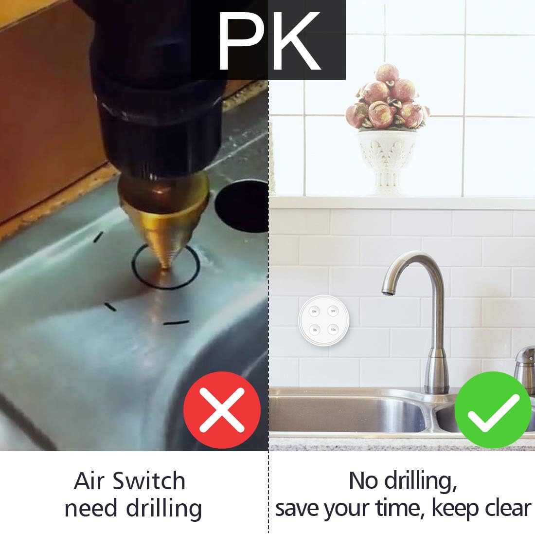 didikit Garbage Disposal Wireless Switch Kit, Sink Top Waste Disposal On/Off Switch Remote with 5s/10s Timer, Air Switch Replac