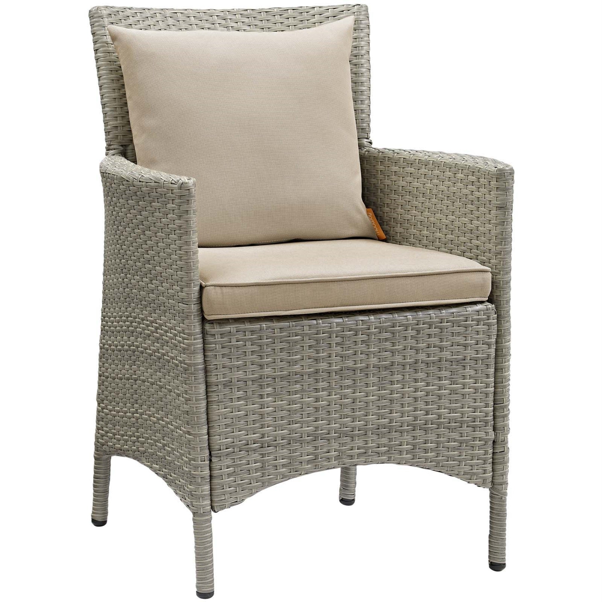 Modway Conduit 7 Piece Outdoor Patio Wicker Rattan Dining Set Light Gray Beige