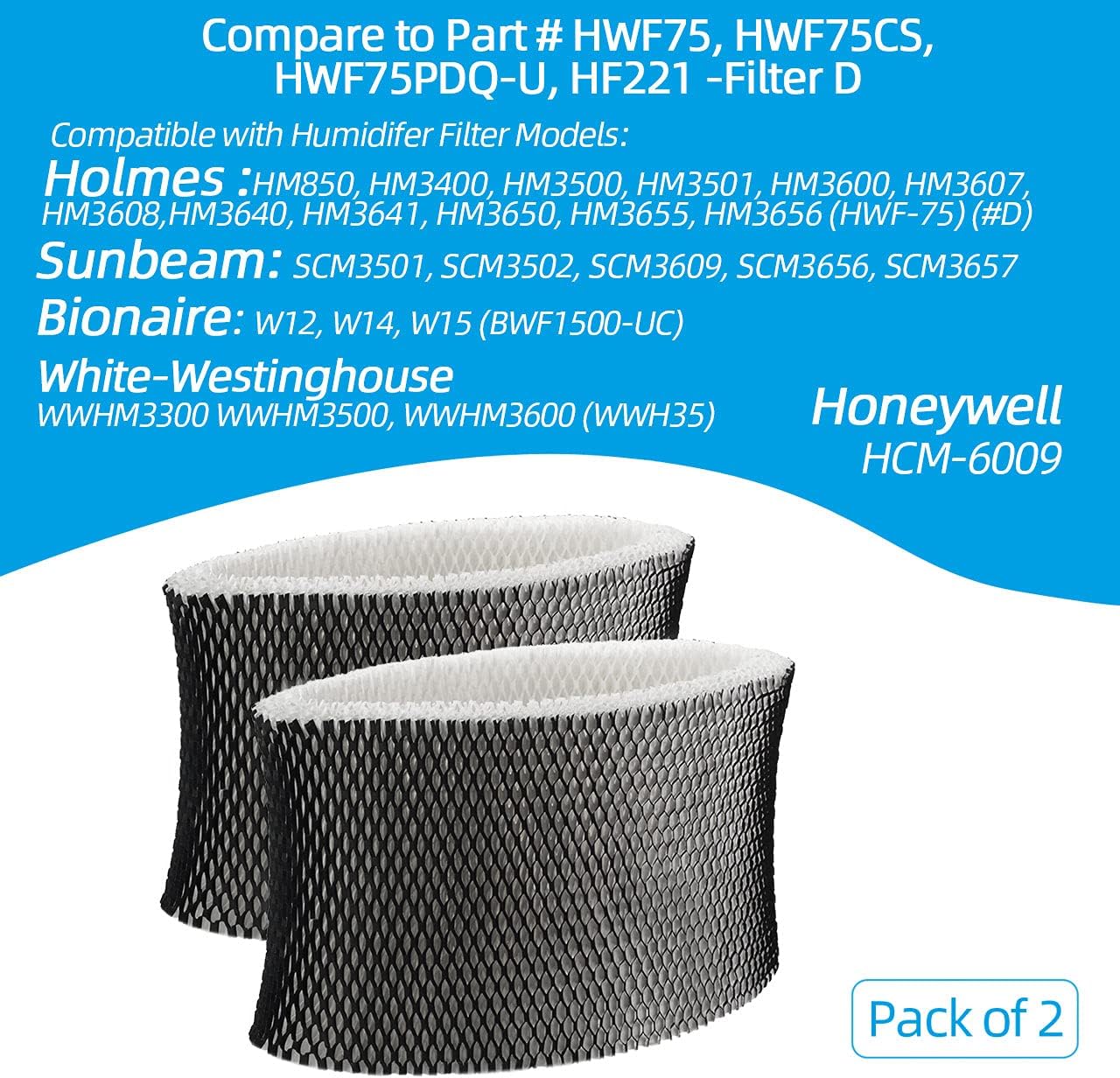 antoble Humidifier Filters Replacements for Holmes HWF72 HWF75 HWF75CS HWF75PDQ-U; Sunbeam SCM3501 SCM3502 SCM3656 SCM3657 SCM3609P Hum