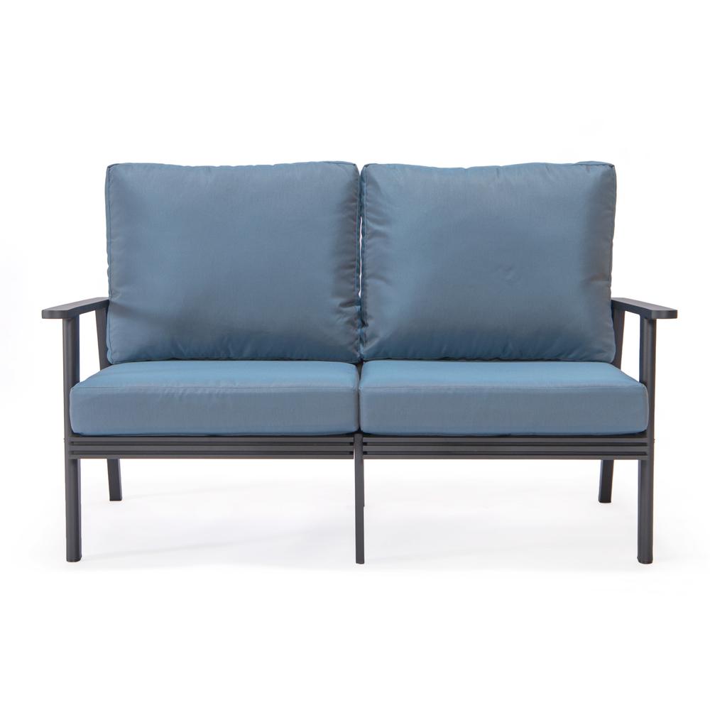 Leisuremod 3-Piece Outdoor Patio Set with Black Aluminum Frame and Loveseat and Armchairs