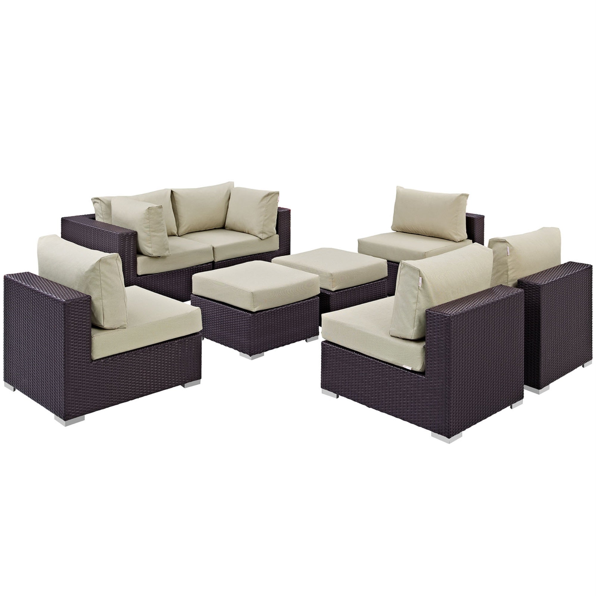 Ergode Convene 8 Piece Outdoor Patio Sectional Set - Espresso Beige