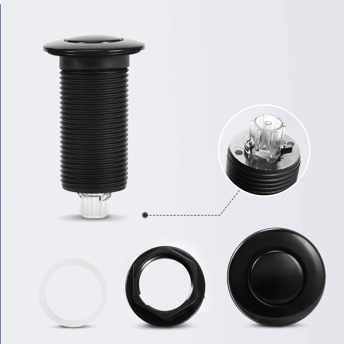 Cleesink Air Activated Switch Button with Air Hose, Sink Top Black Push Button for Food Waste Garbage Disposal Part (LONG, 2.5 Inch)