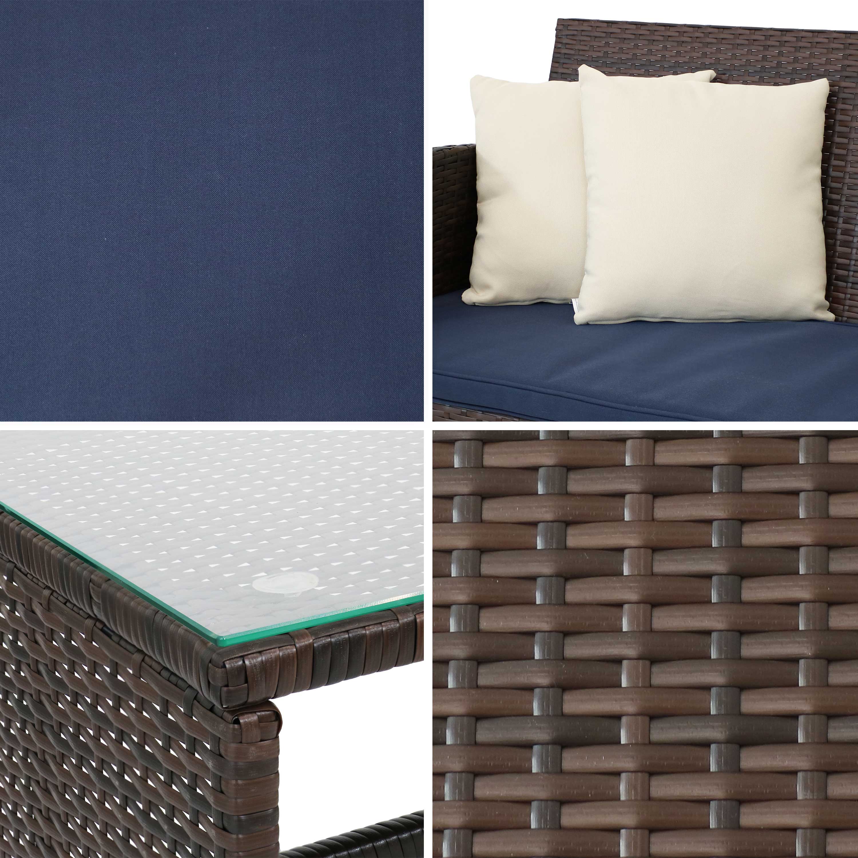 Sunnydaze Decor Ardfield 4-Piece Patio Set with Navy Cushions - Mixed Brown Rattan