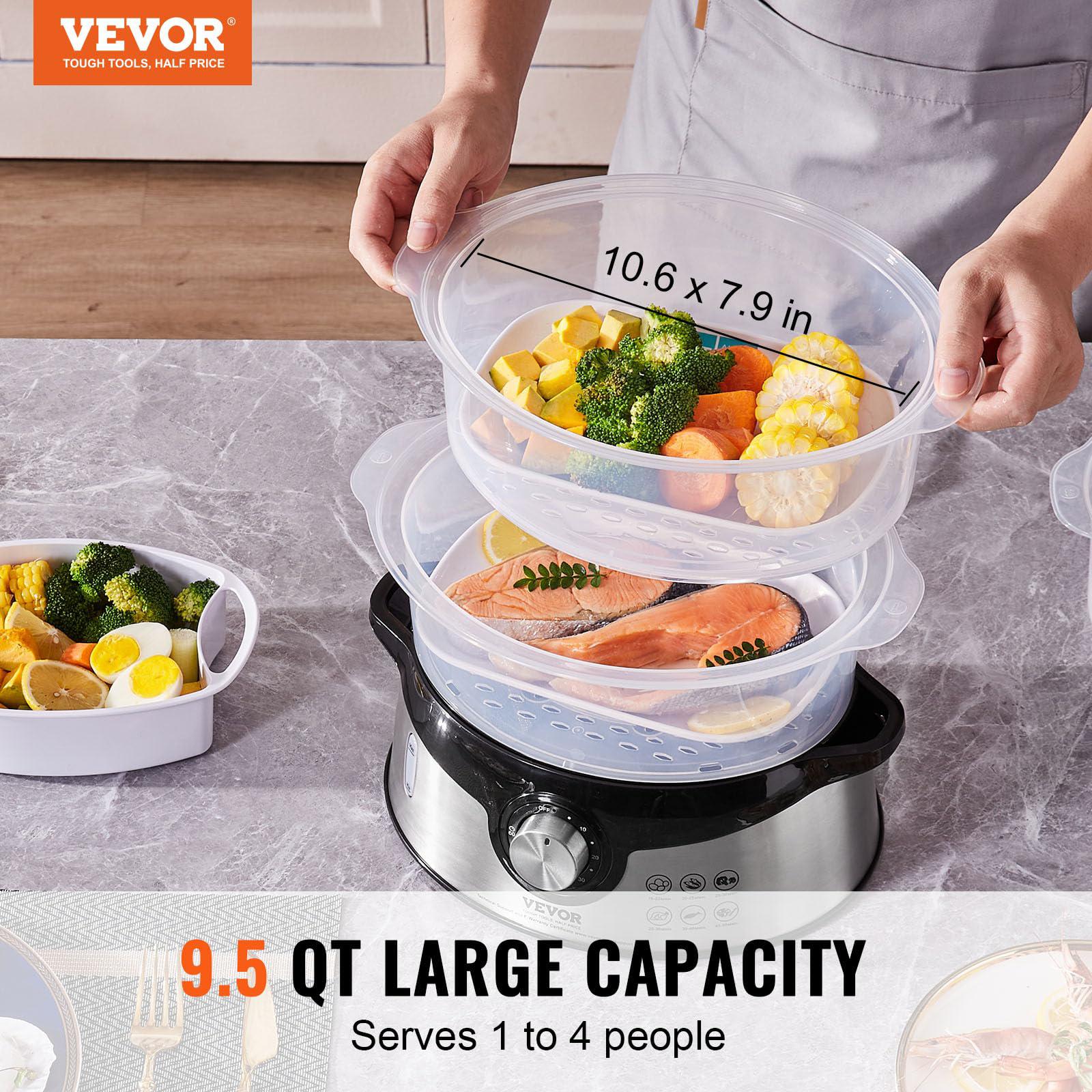vevor electric food streamer, 9.5qt electric vegetable steamer with 3-tier stackable trays, food-grade food steamer for cooki