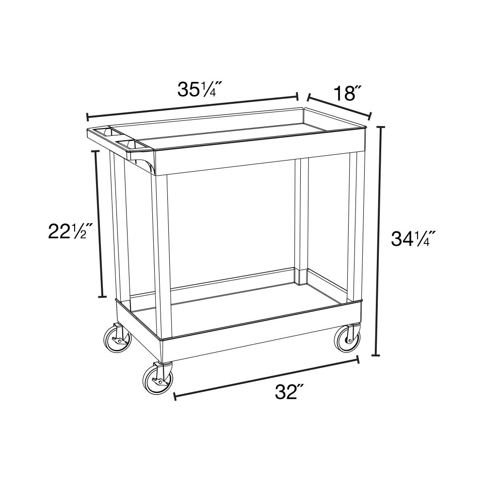 Luxor  Black 18 x 32 2 Tub Cart With 5 Semi Pneumatic Casters - 626-EC11SP5-B