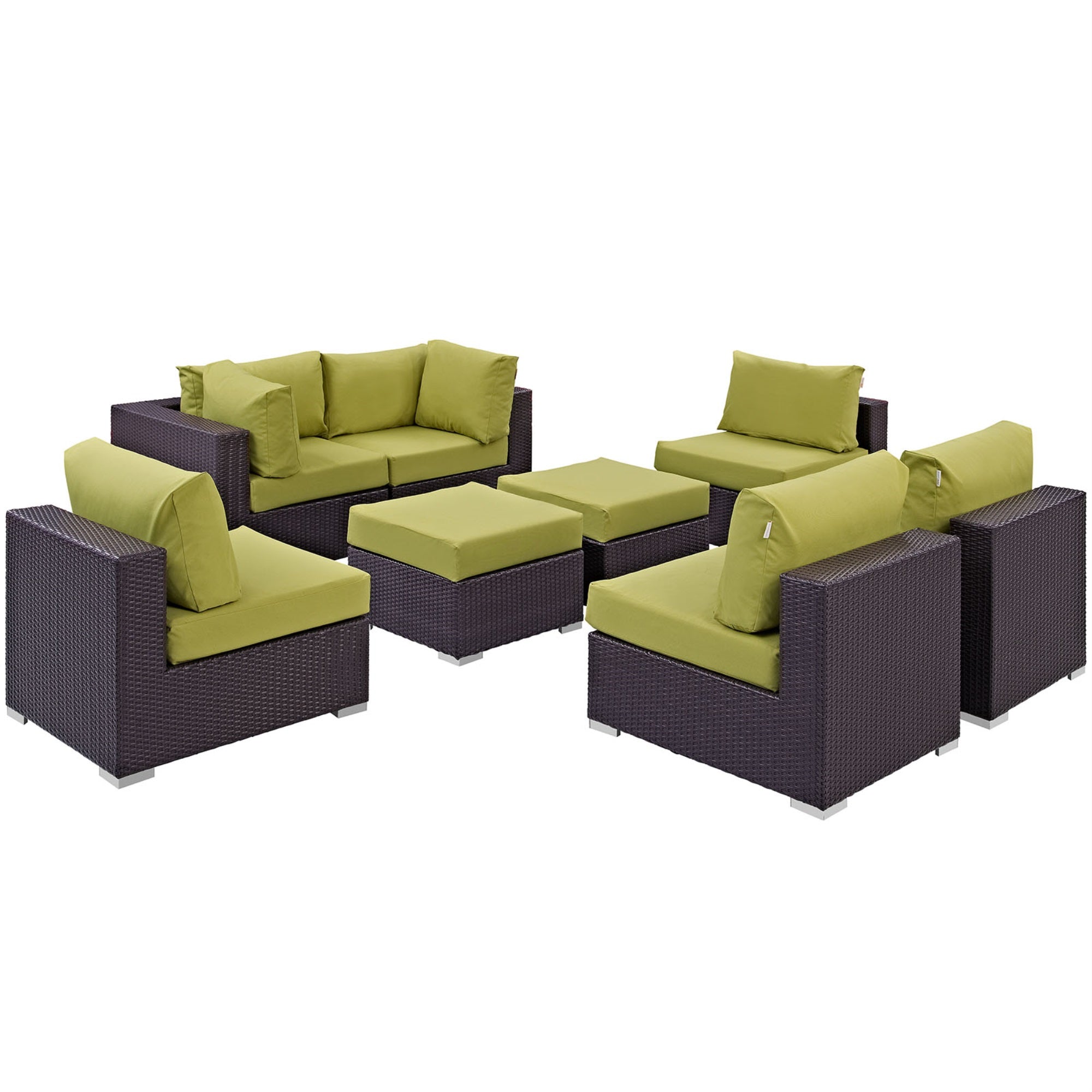 Ergode Convene 8 Piece Outdoor Patio Sectional Set - Espresso Peridot