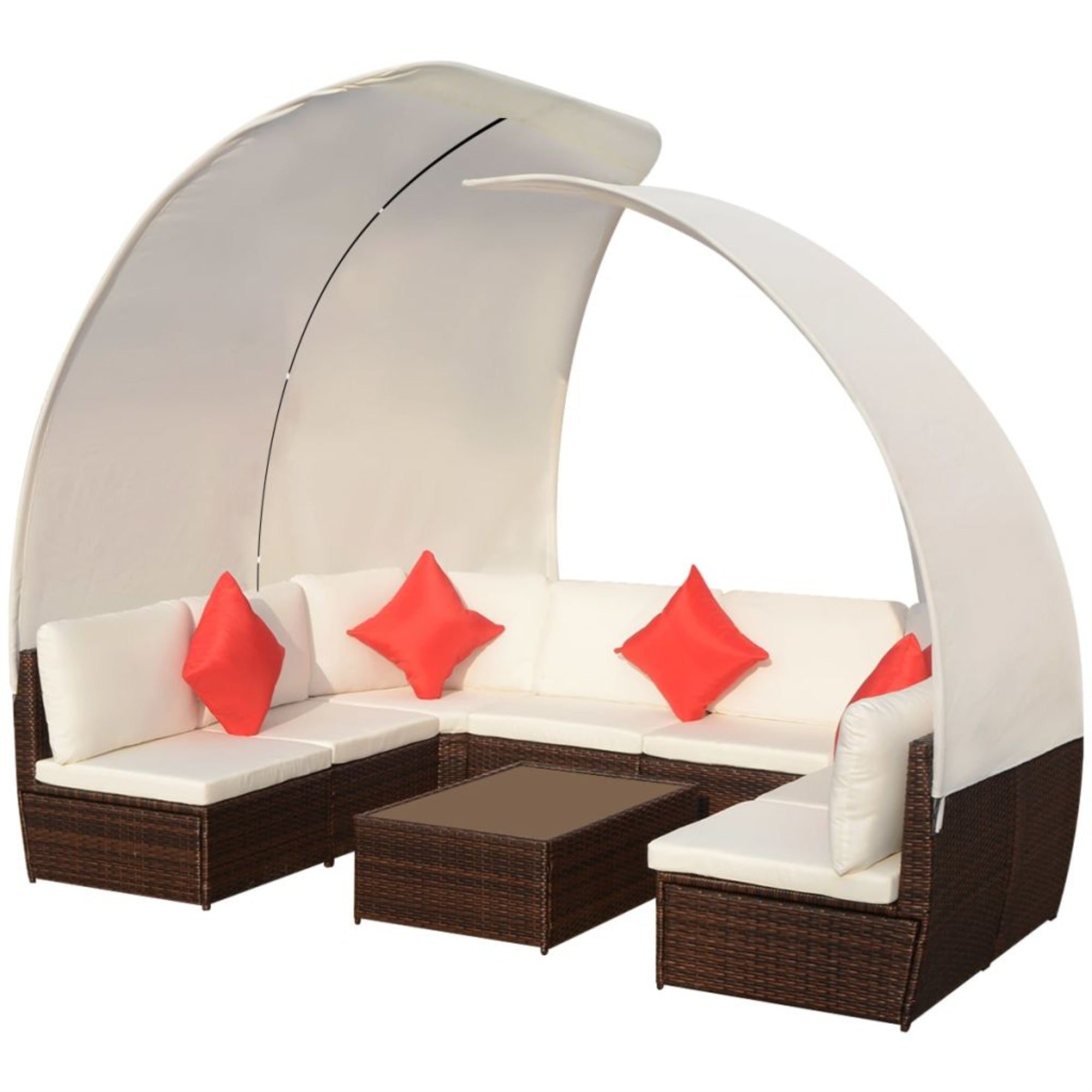 vidaXL 9 Piece Garden Lounge Set with Canopies Poly Rattan Brown Brown