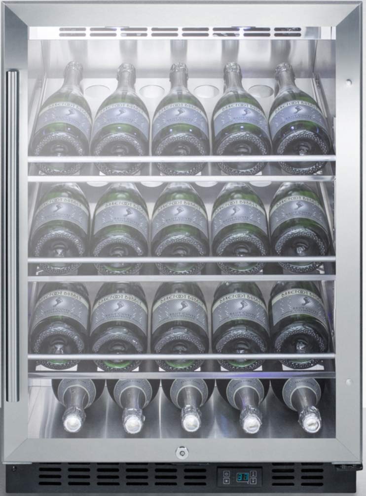 Summit Appliance SCR610BLCH Built-in Undercounter Commercial Wine Cellar with Stainless Steel Interior, Champagne Shelving, Auto