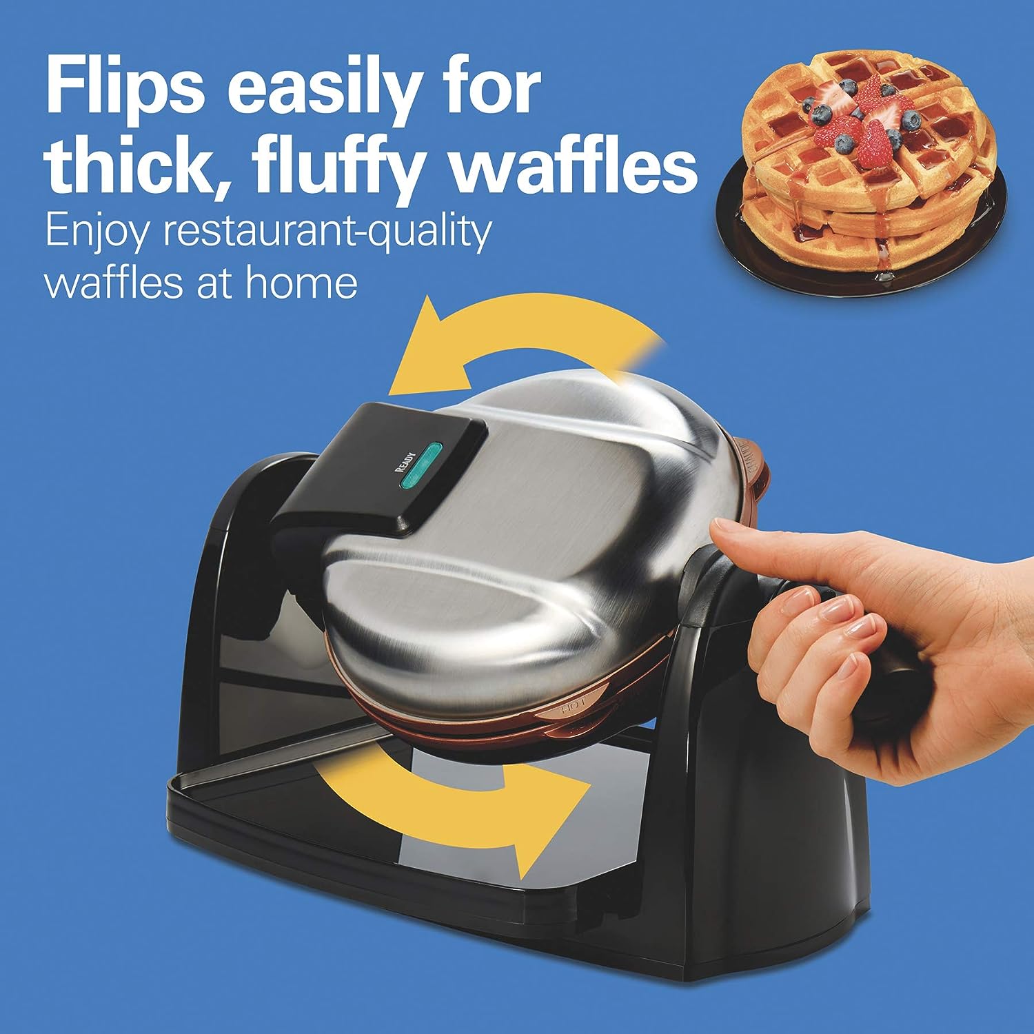 Hamilton Beach Brands Inc. 26031 Belgian Waffle Maker with Removable Nonstick Plates, Single Flip, Ceramic Grids, Black