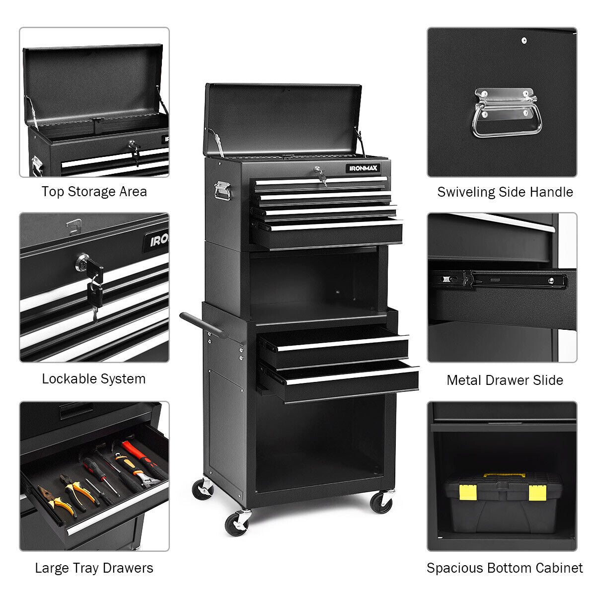 Great Choice Products 6-Drawer Toolbox Rolling Tool Chest High Capacity Storage Cabinet Combo W/ Riser