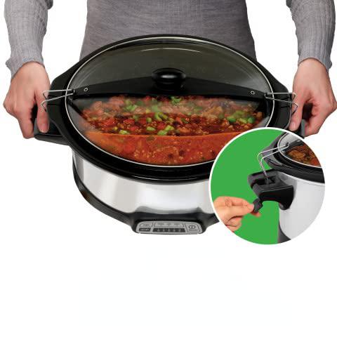 n\\p programmable stay or go slow cooker, clip-tight sealed lid, 7 quarts, silver