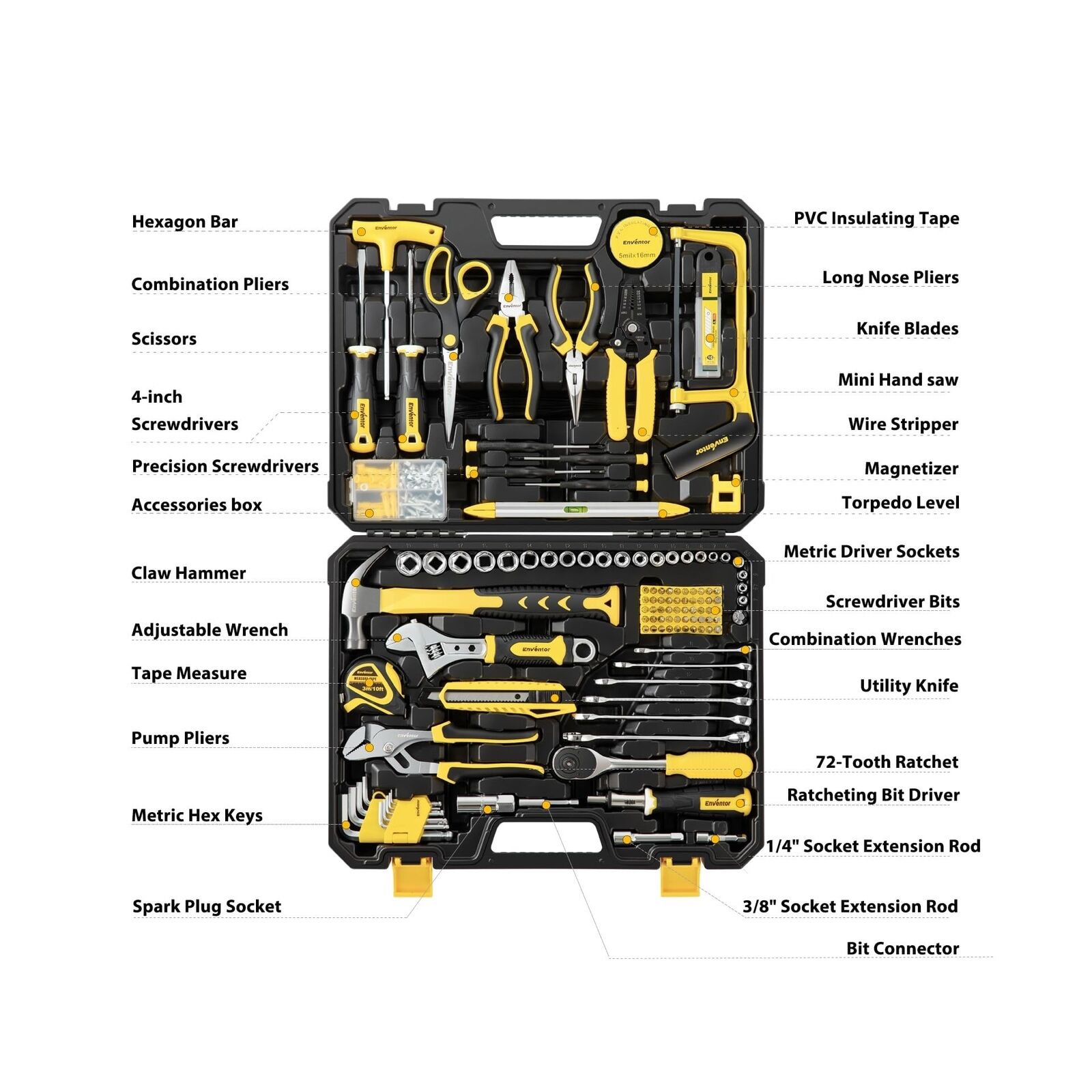 GCP Products Home Tool Kit, 220 Pcs Basic Household Auto Repair Tool Set With Too...
