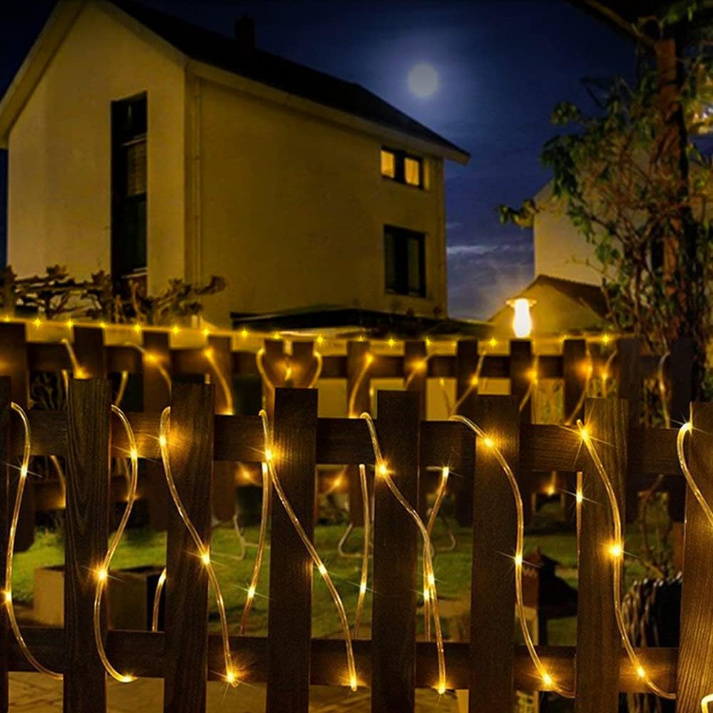 Honche Solar Rope Light 33FT 100L IP65 Waterproof Outdoor LED Copper Fairy String Tube Lights for Party Garden Yard Home Wedding Chris