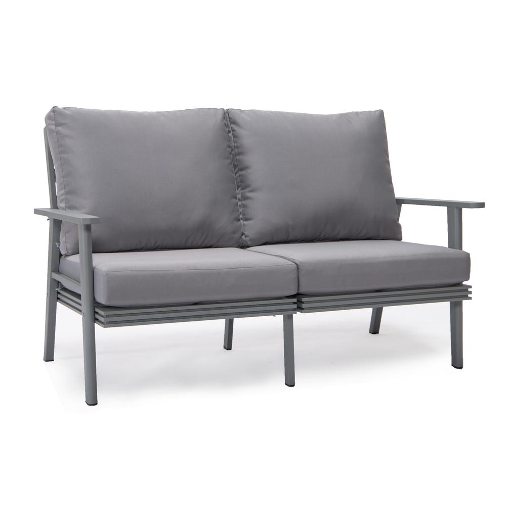Leisuremod 3-Piece Outdoor Patio Set with Grey Aluminum Frame and Loveseat and Armchairs