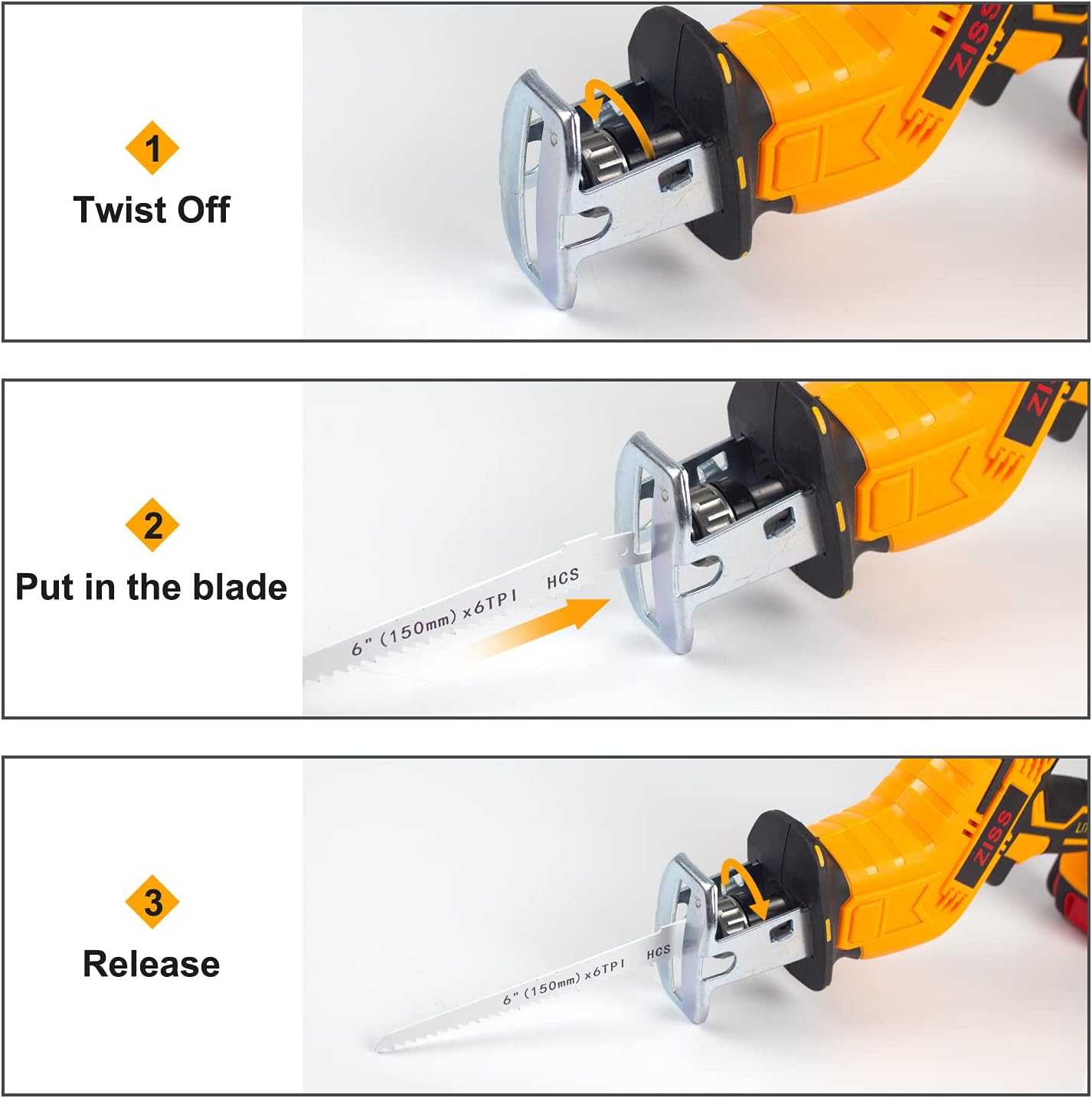 Zistel Reciprocating Saw  2PCS Battery 21V Cordless Power Saw Tool-free Blade Change 4 Blades