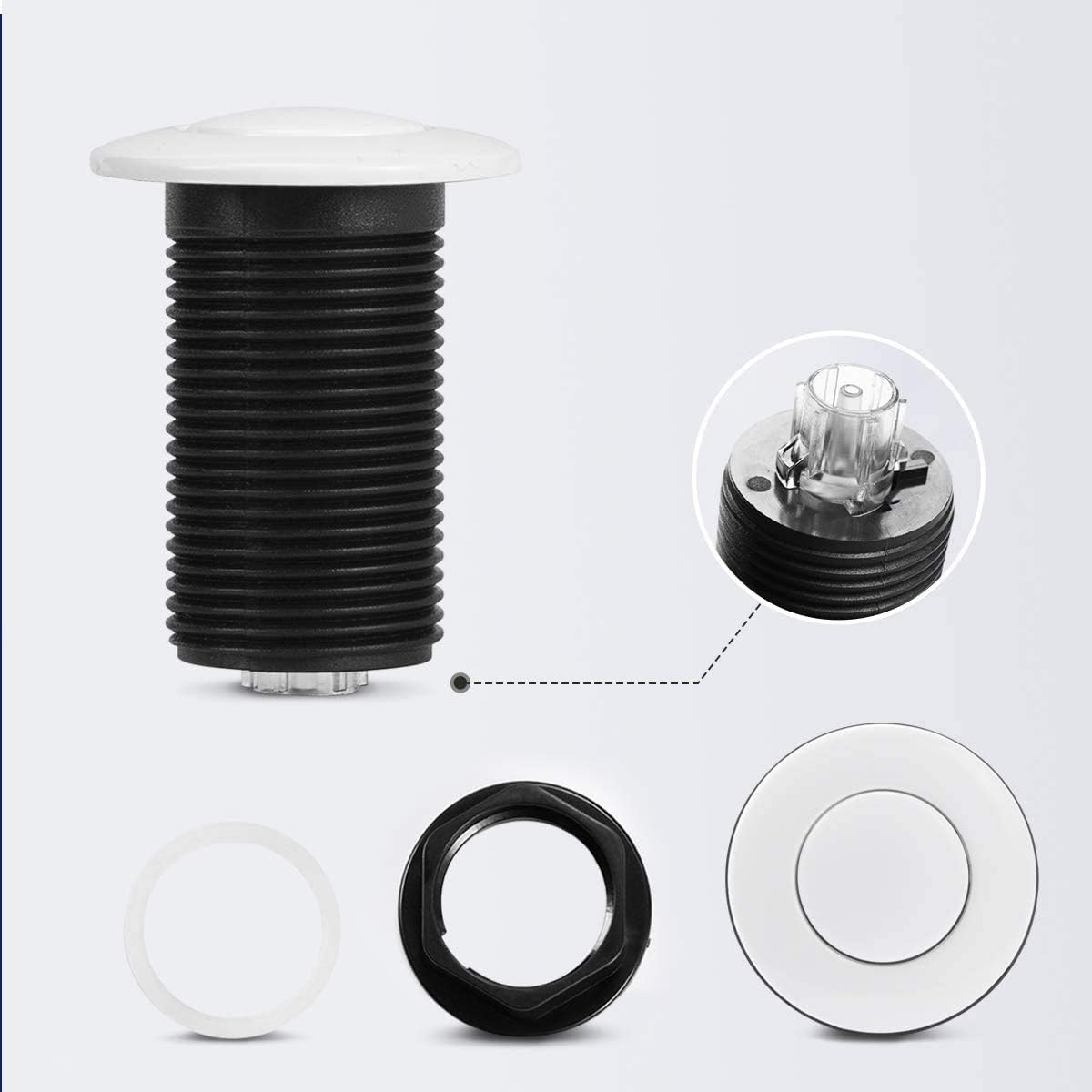Cleesink Air Activated Switch Button with Air Hose, Sink Top White Push Button for Food Waste Garbage Disposal Part (Short, 2 Inch)