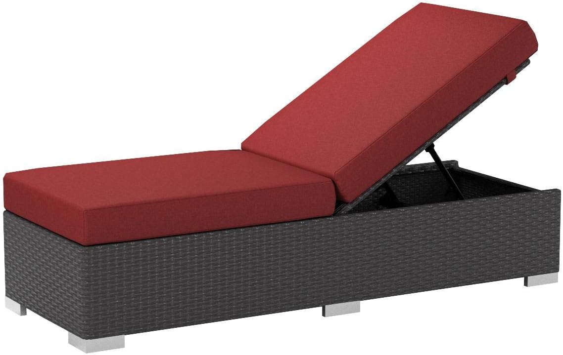 Modway Sojourn Wicker Rattan Outdoor Patio Sunbrella Fabric Double Chaise in Chocolate Navy