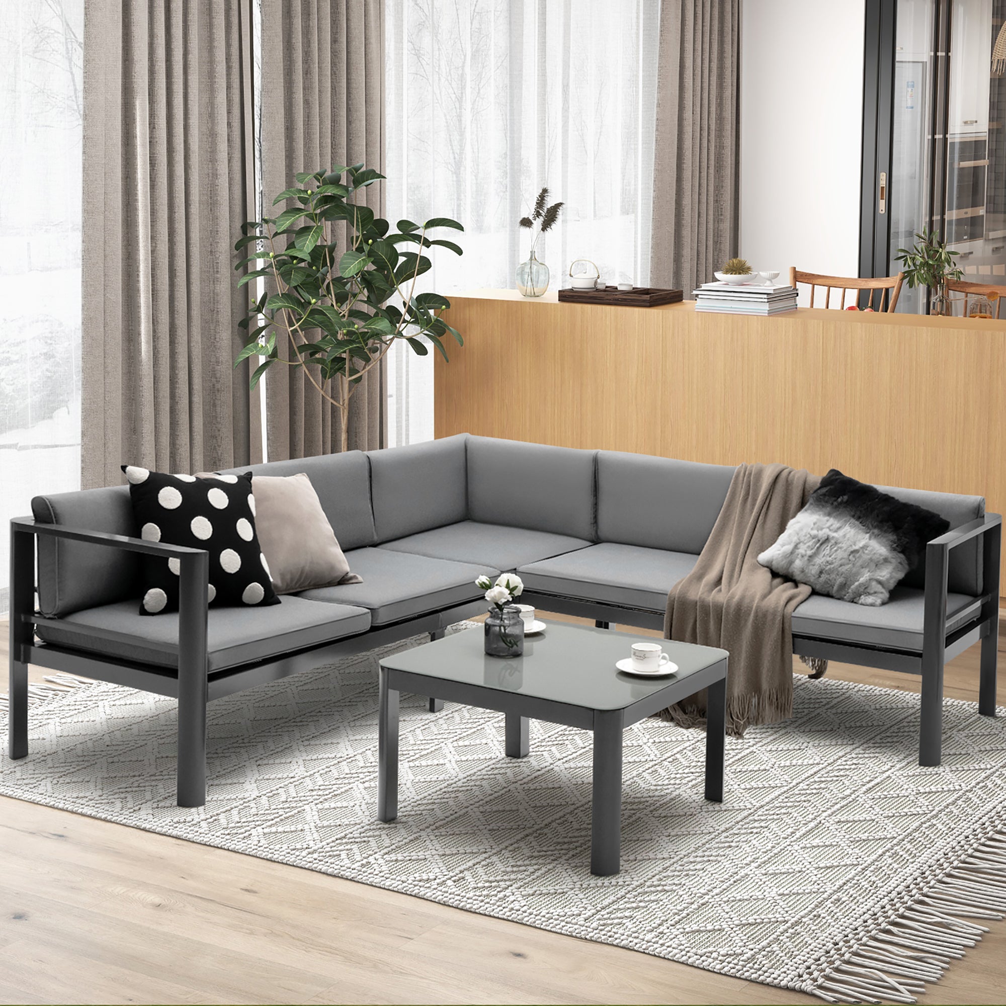 Costway 3PCS Patio Furniture Set Aluminum Lounge Adjust Back Recliner Sofa Table Cushion