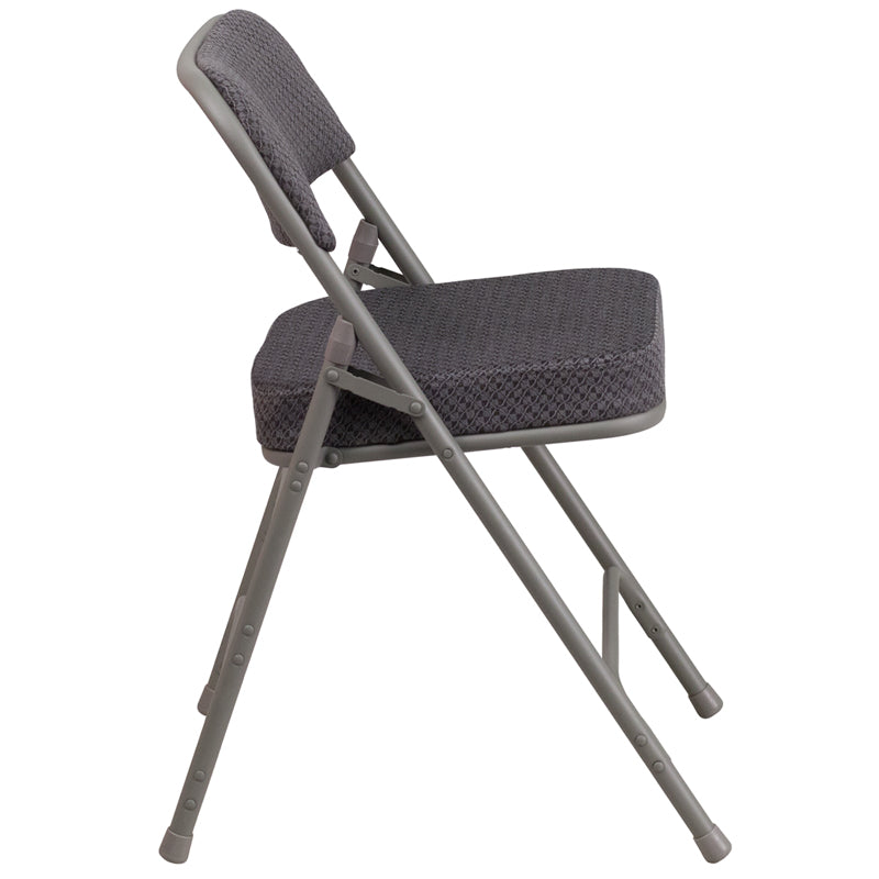 Flash Furniture HERCULES Series Premium Curved Triple Braced &a; Double Hinged Gray Fabric Metal Folding Chair