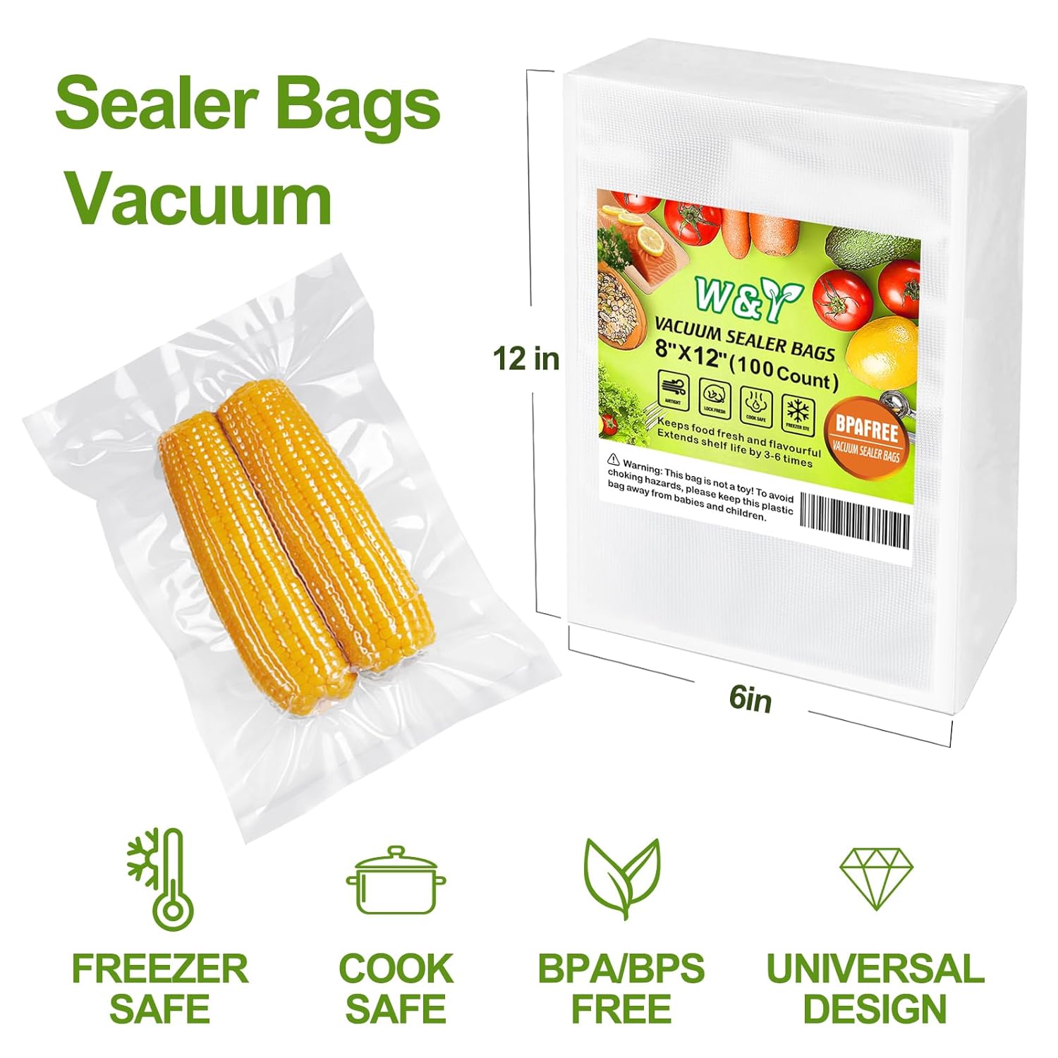 Great Choice Products Vacuum Sealer Bags For Food - 100 Quart, 8