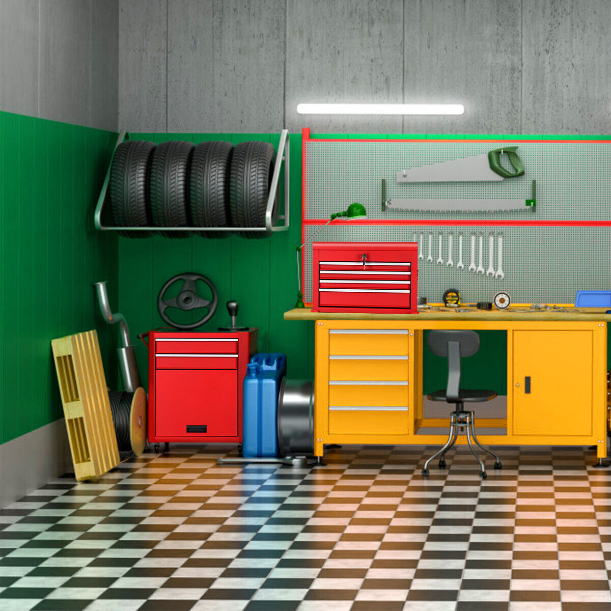Great Choice Products 2 Pcs Rolling Tool Cabinet Storage Chest Box Garage Box Organizer W/ 6 Drawers