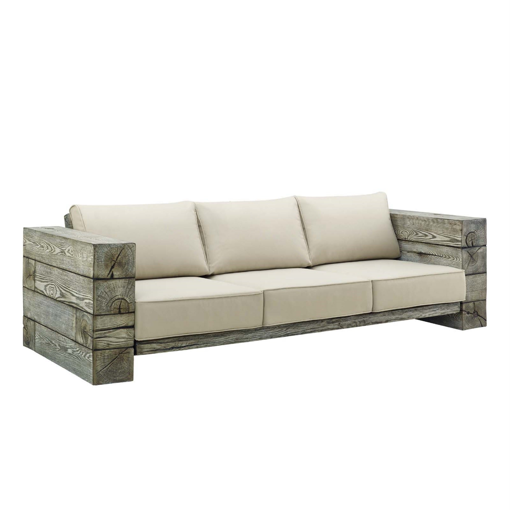Modway Manteo Rustic Coastal Outdoor Patio Sunbrella 3 Piece Set Light Gray Beige