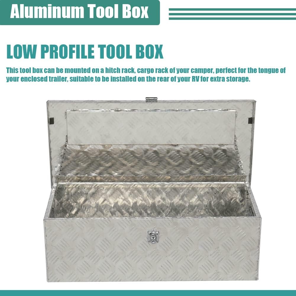 MOOSUN 30 Inch Heavy Duty Aluminum Diamond Plate Tool Box Chest Box Pick Up Truck Bed RV Trailer Toolbox Storage Lockable Organizer wi