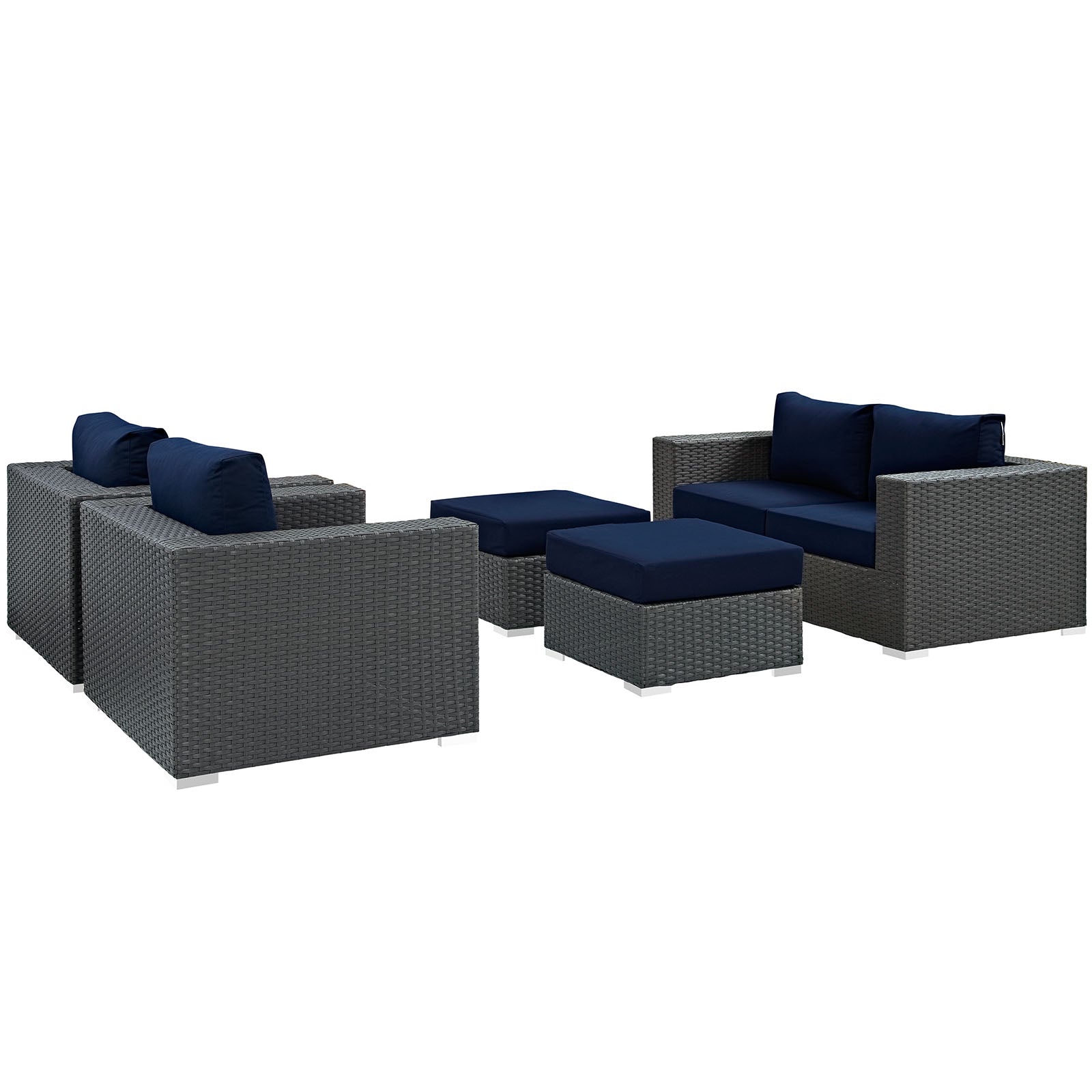 LexMod Sojourn 5 Piece Outdoor Patio Sunbrella® Sectional Set in Canvas Navy