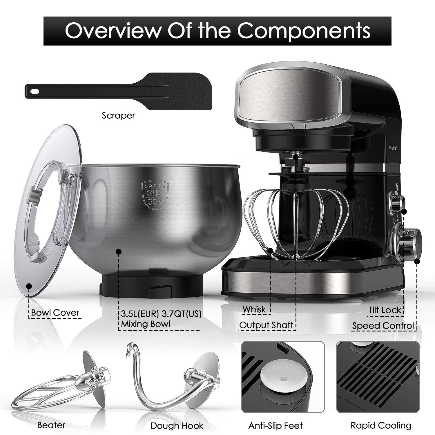 lilpartner stand mixer, 1000w kitchen mixer electric food mixer, 6 speeds with 304 stainless steel bowl tilt-head dough mixer