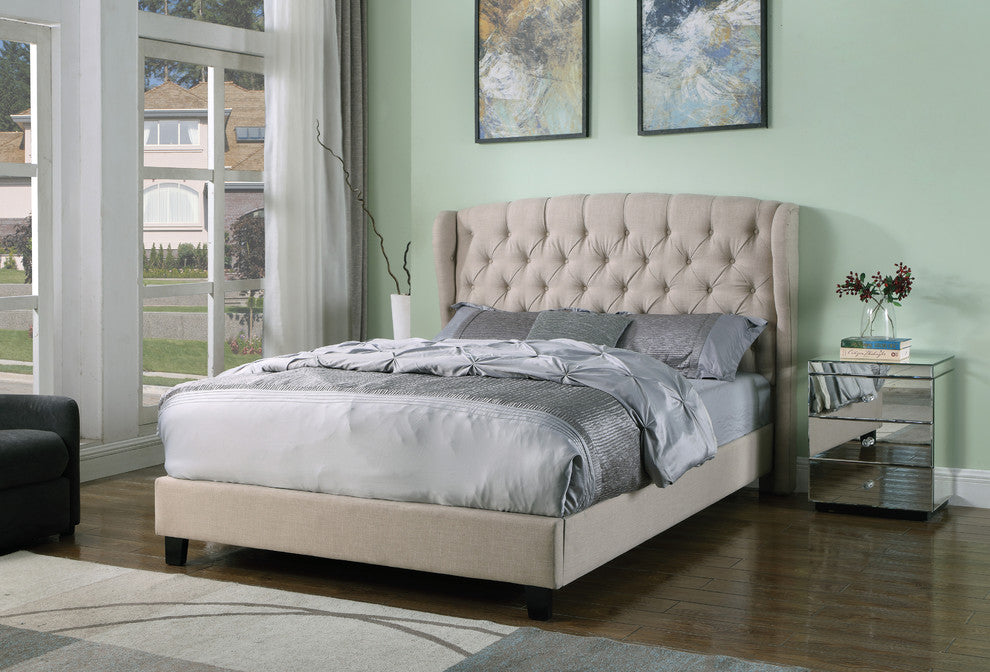 Best Master Furniture Frances Upholstered Linen Blend Platform Bed, California King, Beige