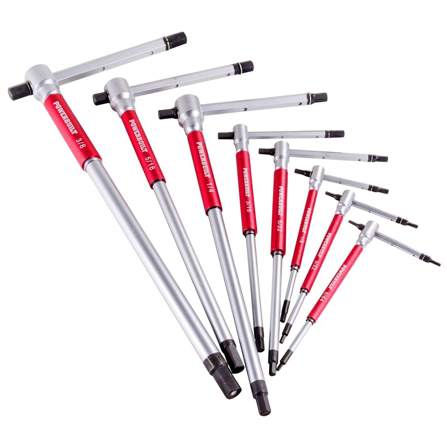 GCP Products 8 Pc Sae T-Handle Hex Allen Key Wrench Set W/ Speed Sleeves For Fast Spinning Action, Sliding Top Handle For T Or L Shape, Lo…