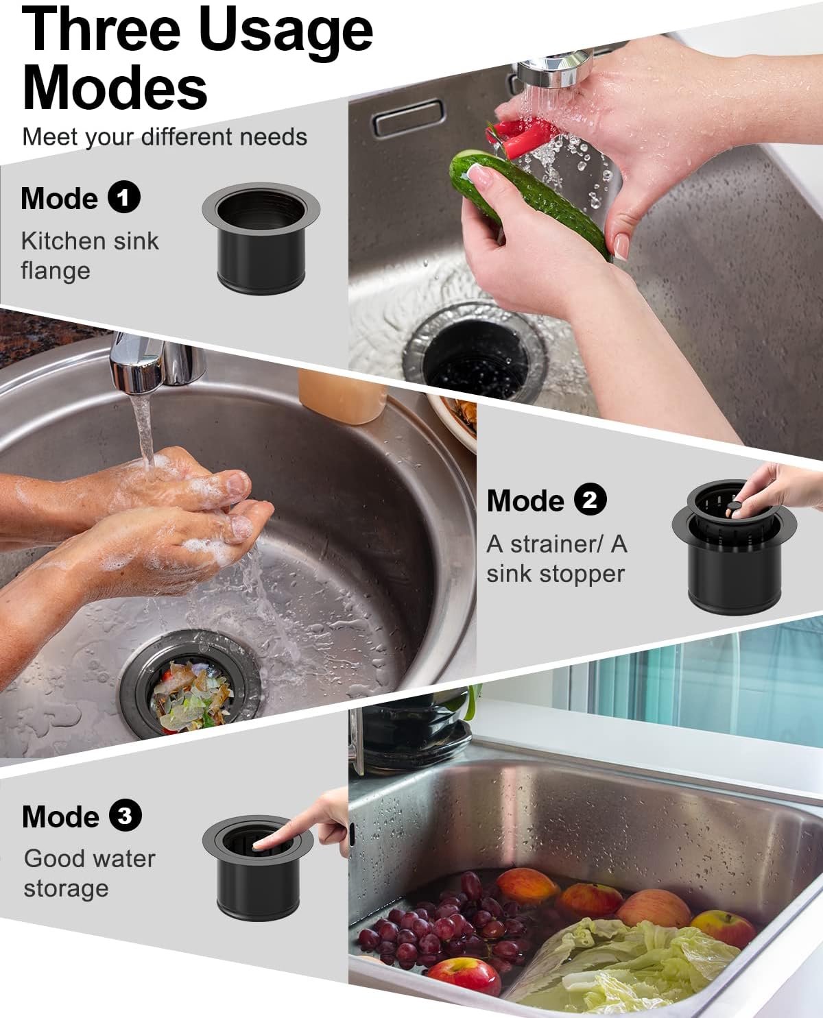 BOTEMY B9179 Extended Garbage Disposal Flange with Basket Strainer Stopper, Deep Kitchen Sink Flange for 3-1/2 Inch Standard Sink Drai