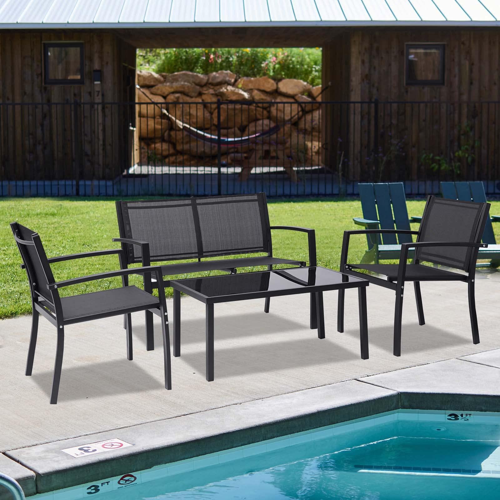 tmeosk 4 pieces patio furniture set, outdoor garden patio furniture conversation sets poolside lawn chairs with glass coffee