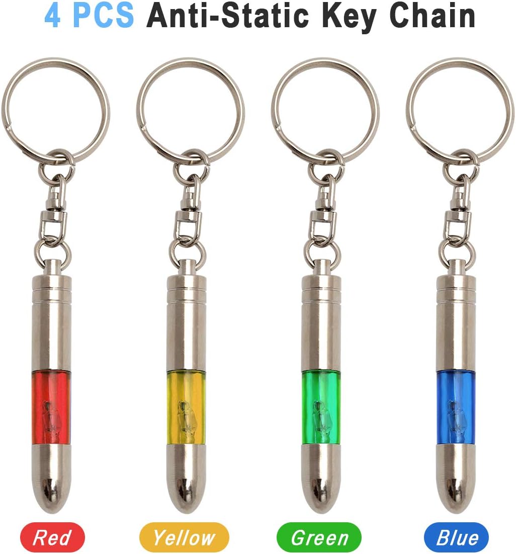 Sweethomedeco 4 Packs Car Static Human Body Static Eliminator Discharger, Silver Tone High Voltage Anti-Static Keychain ESD Tool Sets, Charge