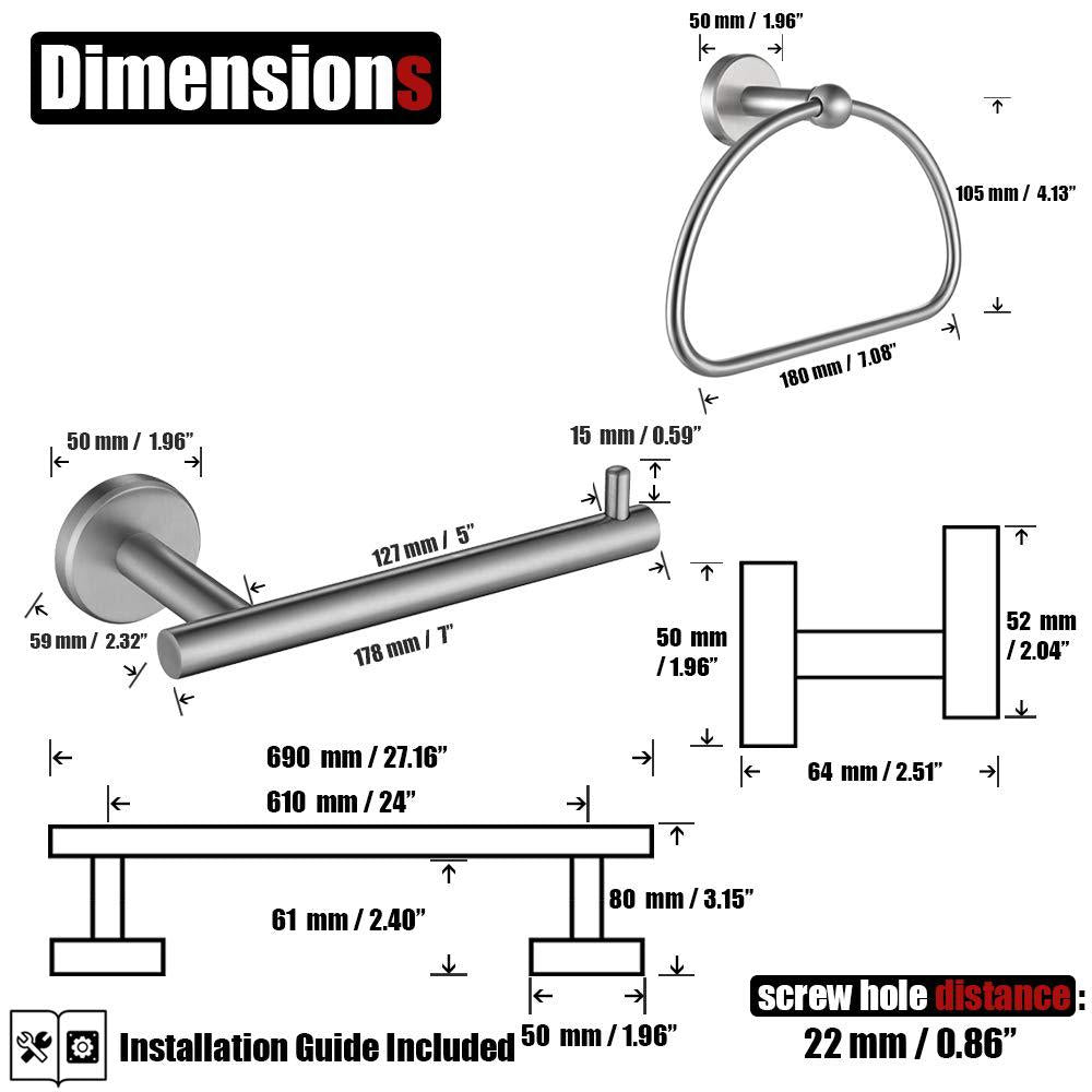 jqk bathroom hardware set oil rubbed bronze, 5-piece bath accessories set orb wall mount includes 24 in towel bar, 9 in ht ba